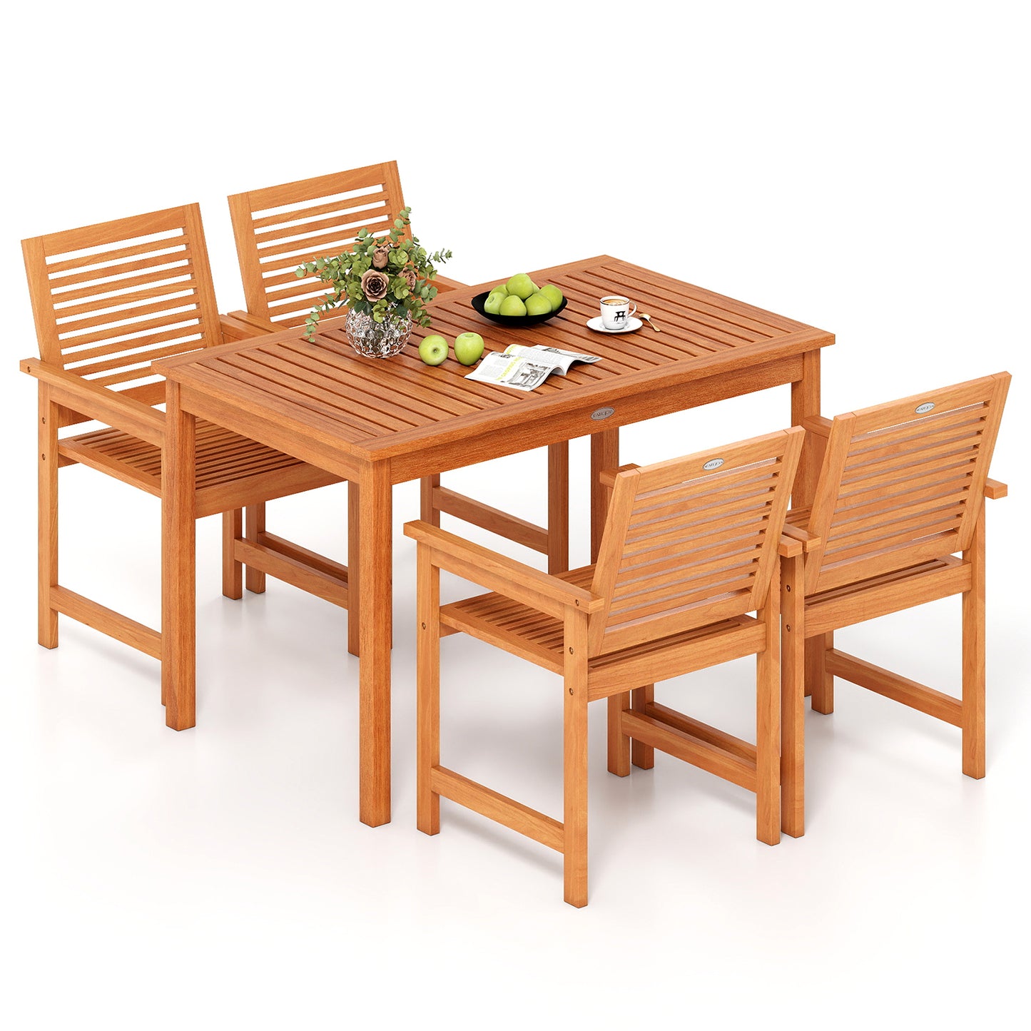 5-Piece Wood Patio Dining Set with Rectangular Table