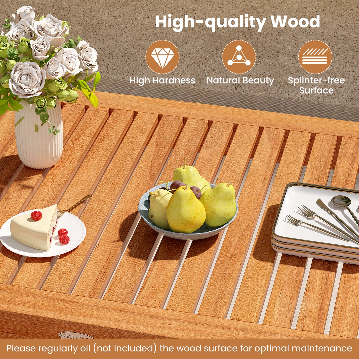 5-Piece Wood Patio Dining Set with Rectangular Table