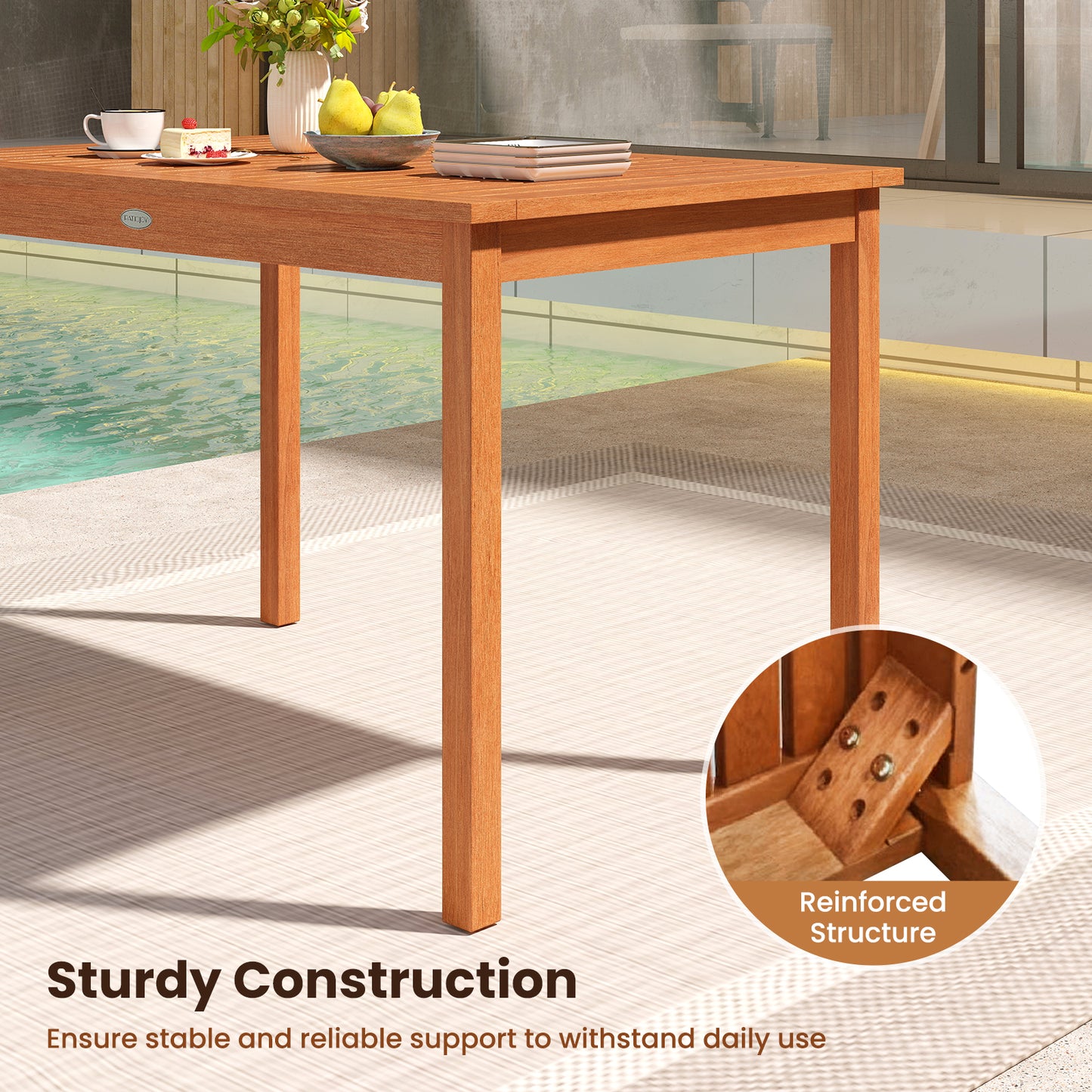 5-Piece Wood Patio Dining Set with Rectangular Table
