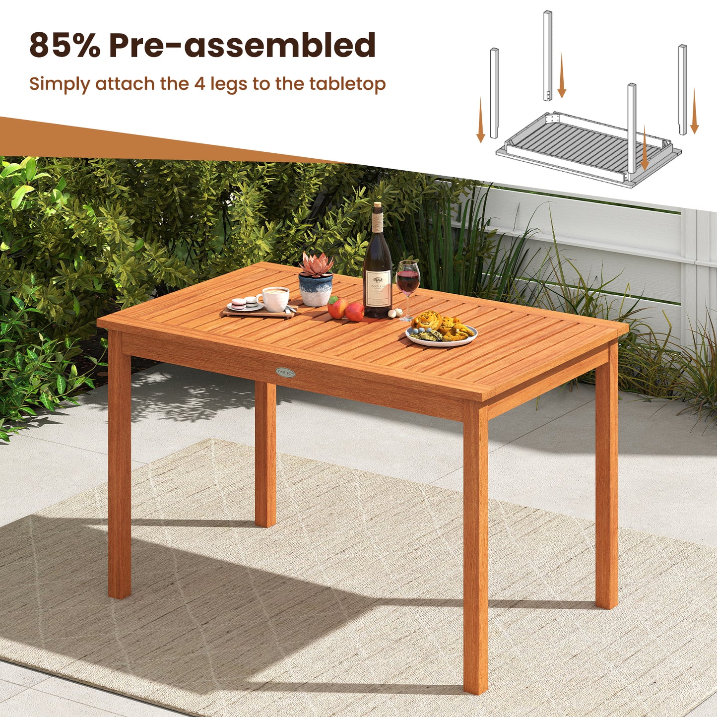 5-Piece Wood Patio Dining Set with Rectangular Table
