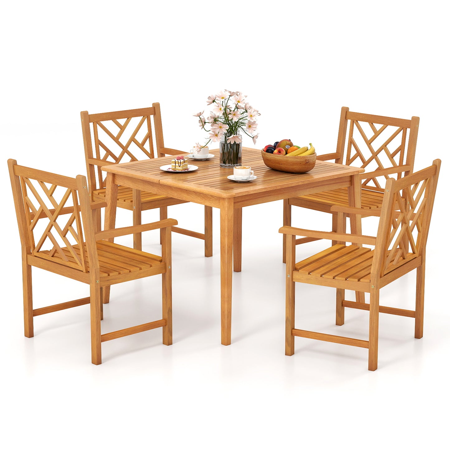 5-Piece Patio Dining Set with Square Table and 4 Chairs