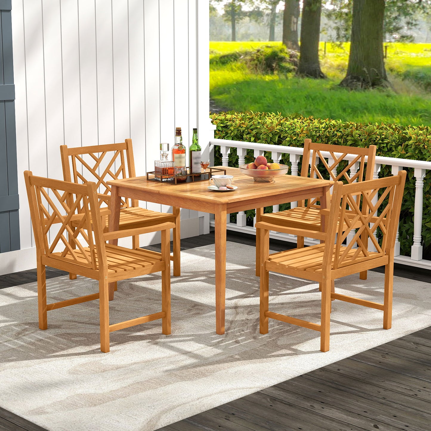5-Piece Patio Dining Set with Square Table and 4 Chairs