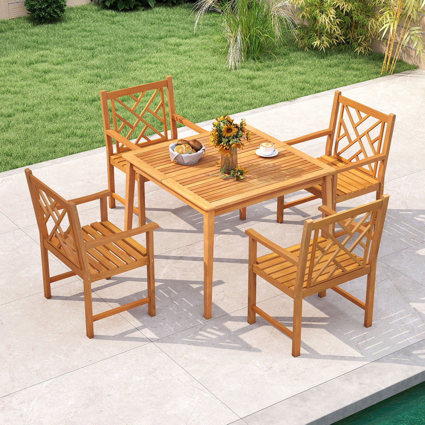 5-Piece Patio Dining Set with Square Table and 4 Chairs