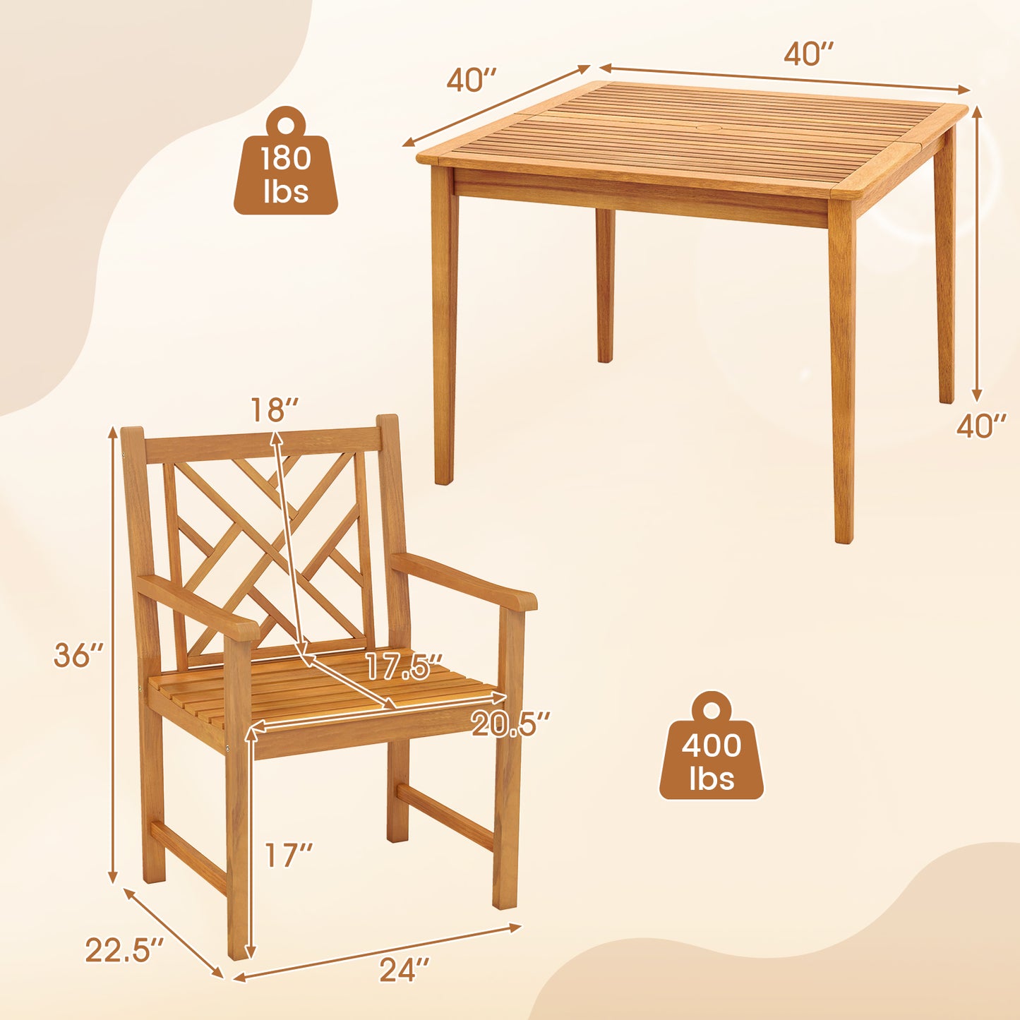 5-Piece Patio Dining Set with Square Table and 4 Chairs