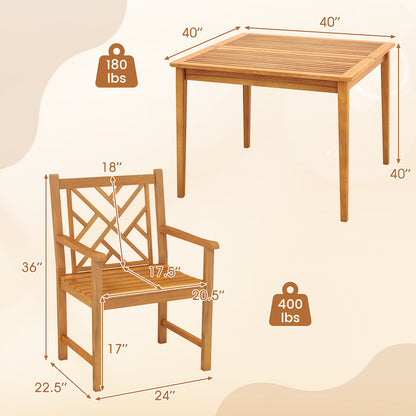 5-Piece Patio Dining Set with Square Table and 4 Chairs
