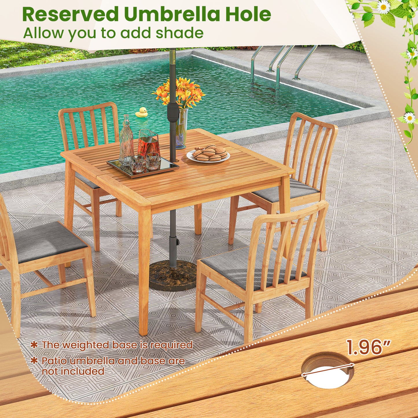 5-Piece Patio Dining Set with Square Table and 4 Chairs
