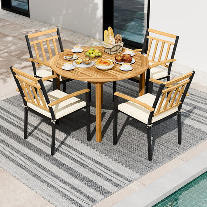 5-Piece Acacia Wood Patio Dining Set with Cushioned Chairs