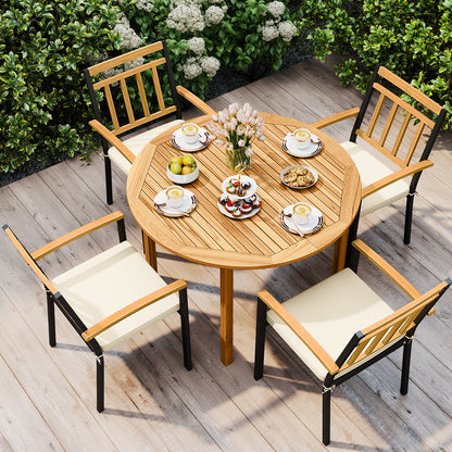 5-Piece Acacia Wood Patio Dining Set with Cushioned Chairs