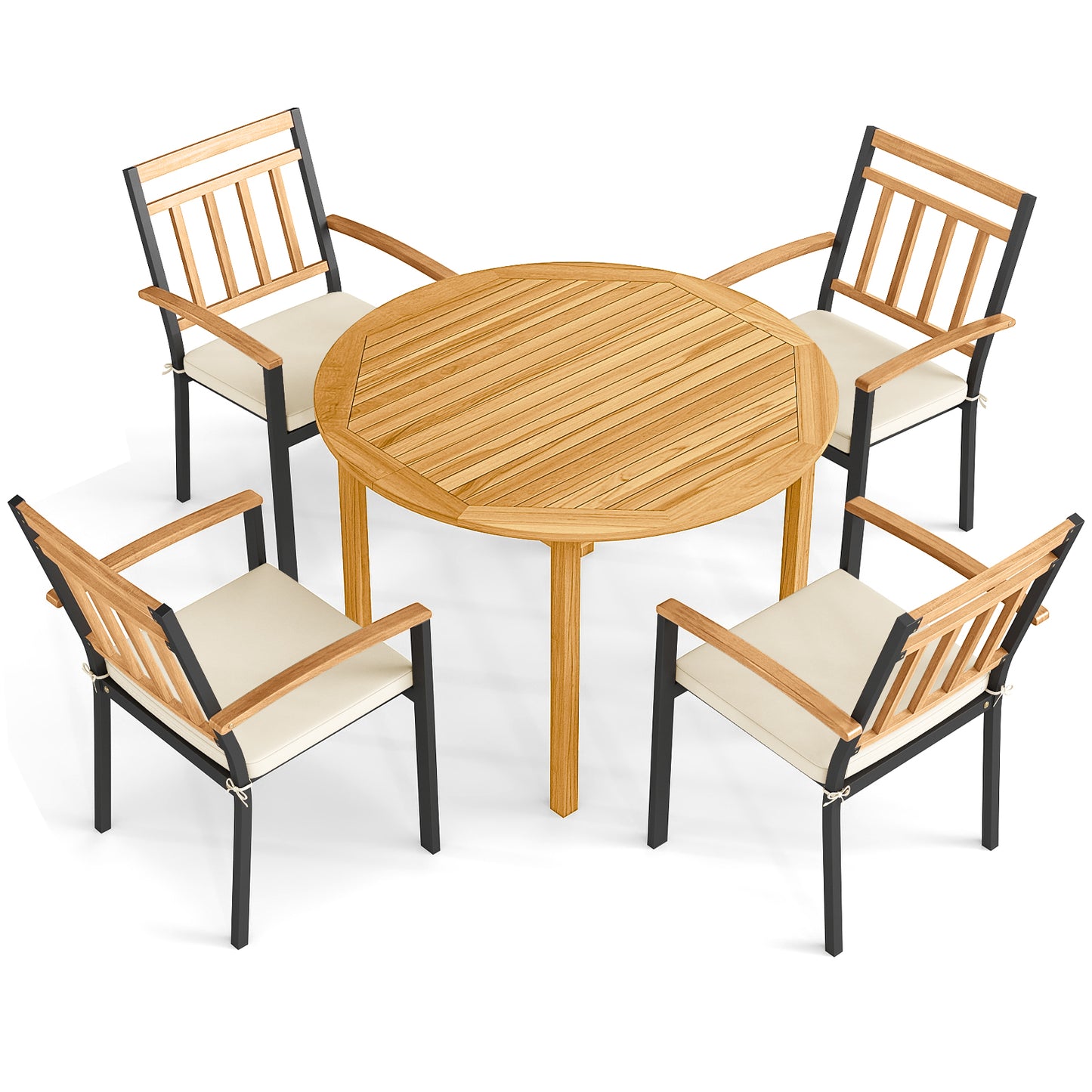 5-Piece Acacia Wood Patio Dining Set with Cushioned Chairs