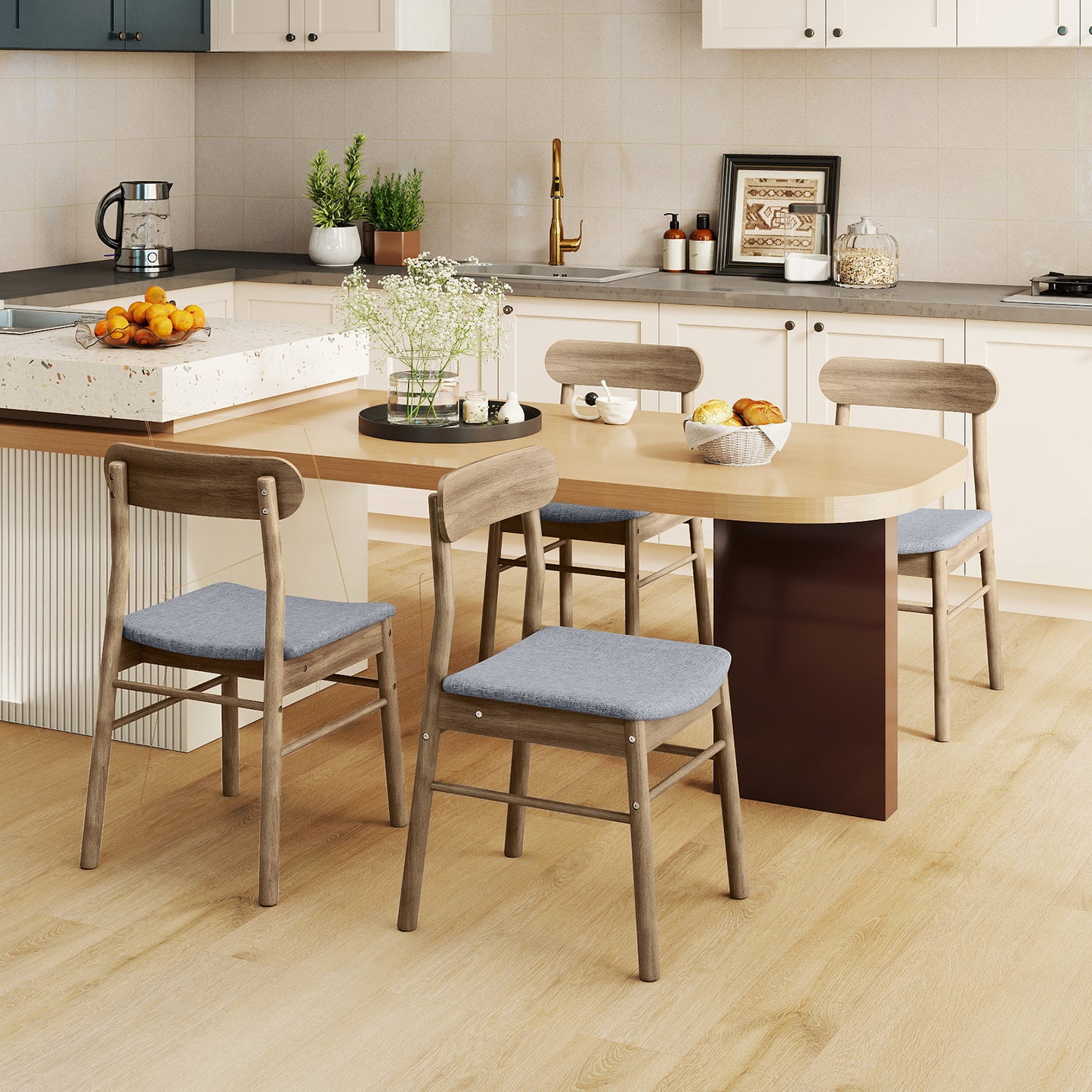Upholstered Dining Chairs Set of 4 with Rubber Wood Frame