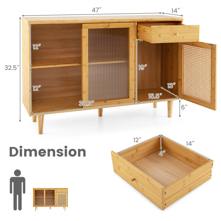 3-Piece Dining Room Set with Bamboo Sideboard & Storage Cabinet