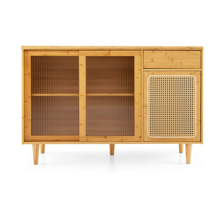 3-Piece Dining Room Set with Bamboo Sideboard & Storage Cabinet