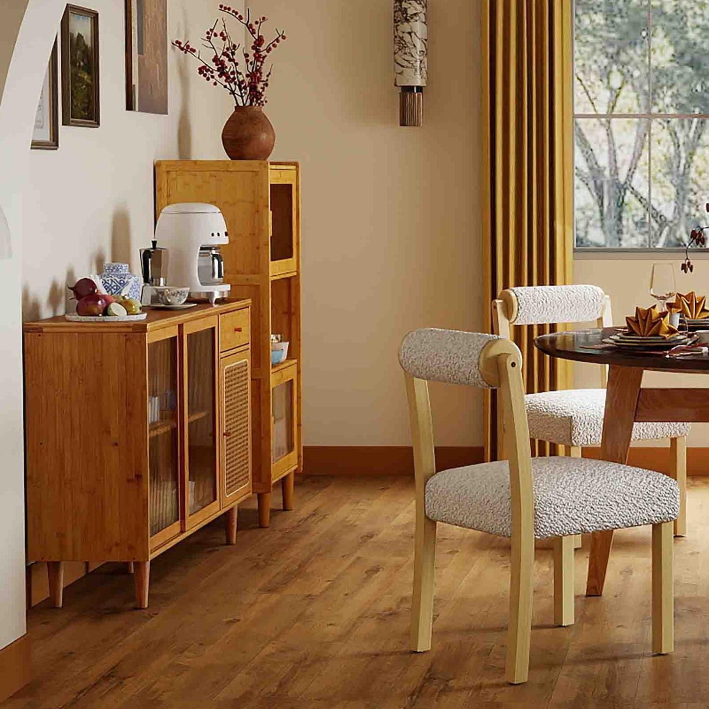 3-Piece Dining Room Set with Bamboo Sideboard & Storage Cabinet