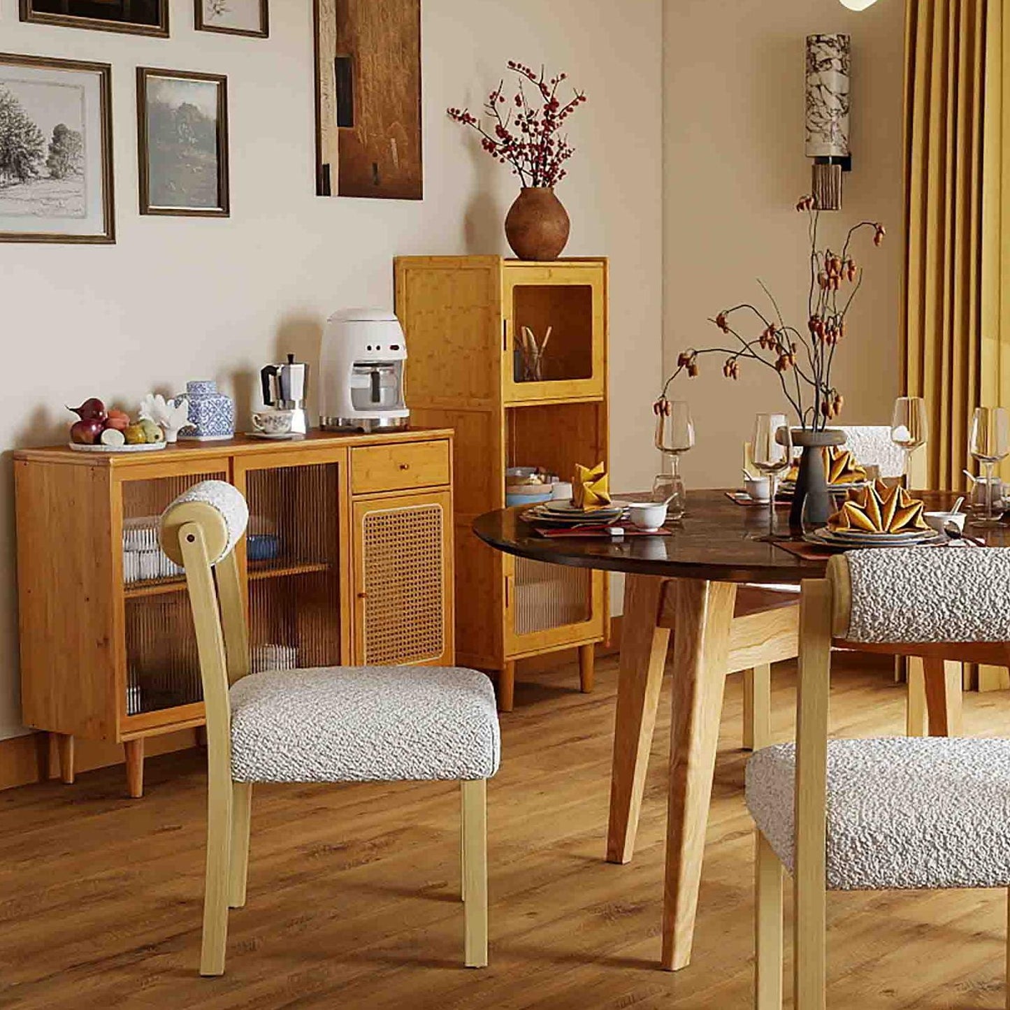 3-Piece Dining Room Set with Bamboo Sideboard & Storage Cabinet