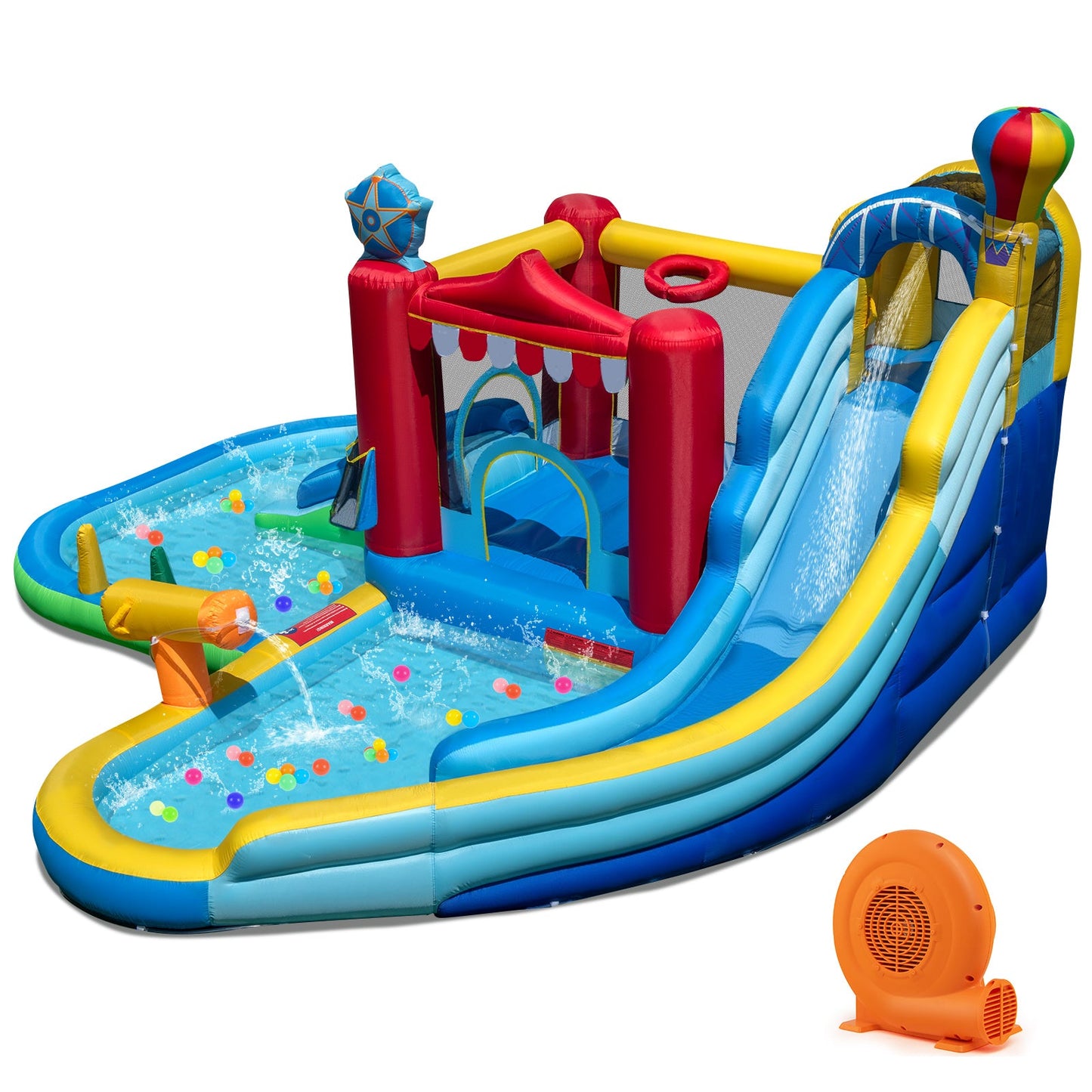 Inflatable Water Park with Splash Pool 50 Ocean Balls and 750W Blower