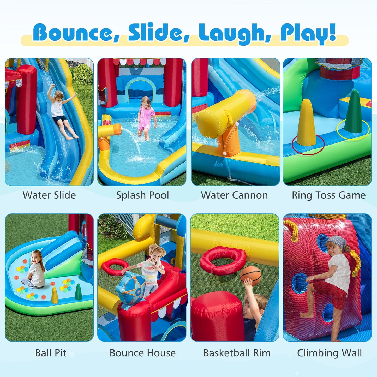Inflatable Water Park with Splash Pool 50 Ocean Balls and 750W Blower