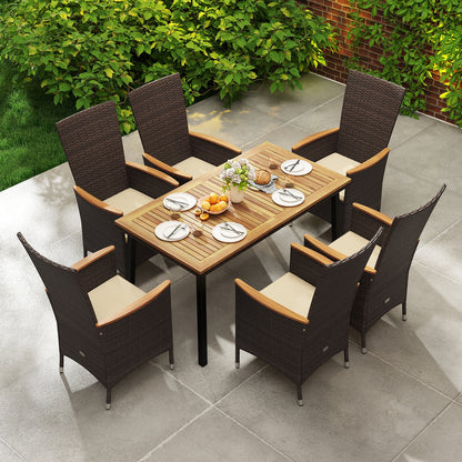 7-Piece Patio Dining Set for 6 with Wicker Chairs & Acacia Table