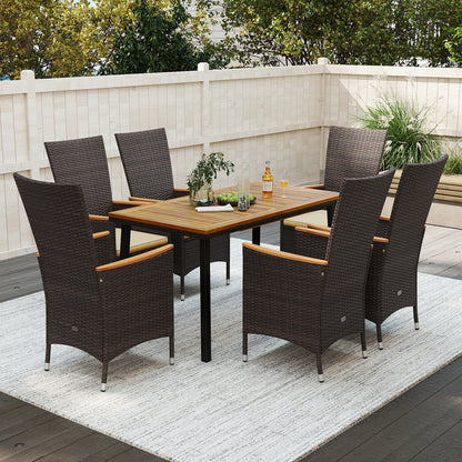 7-Piece Patio Dining Set for 6 with Wicker Chairs & Acacia Table