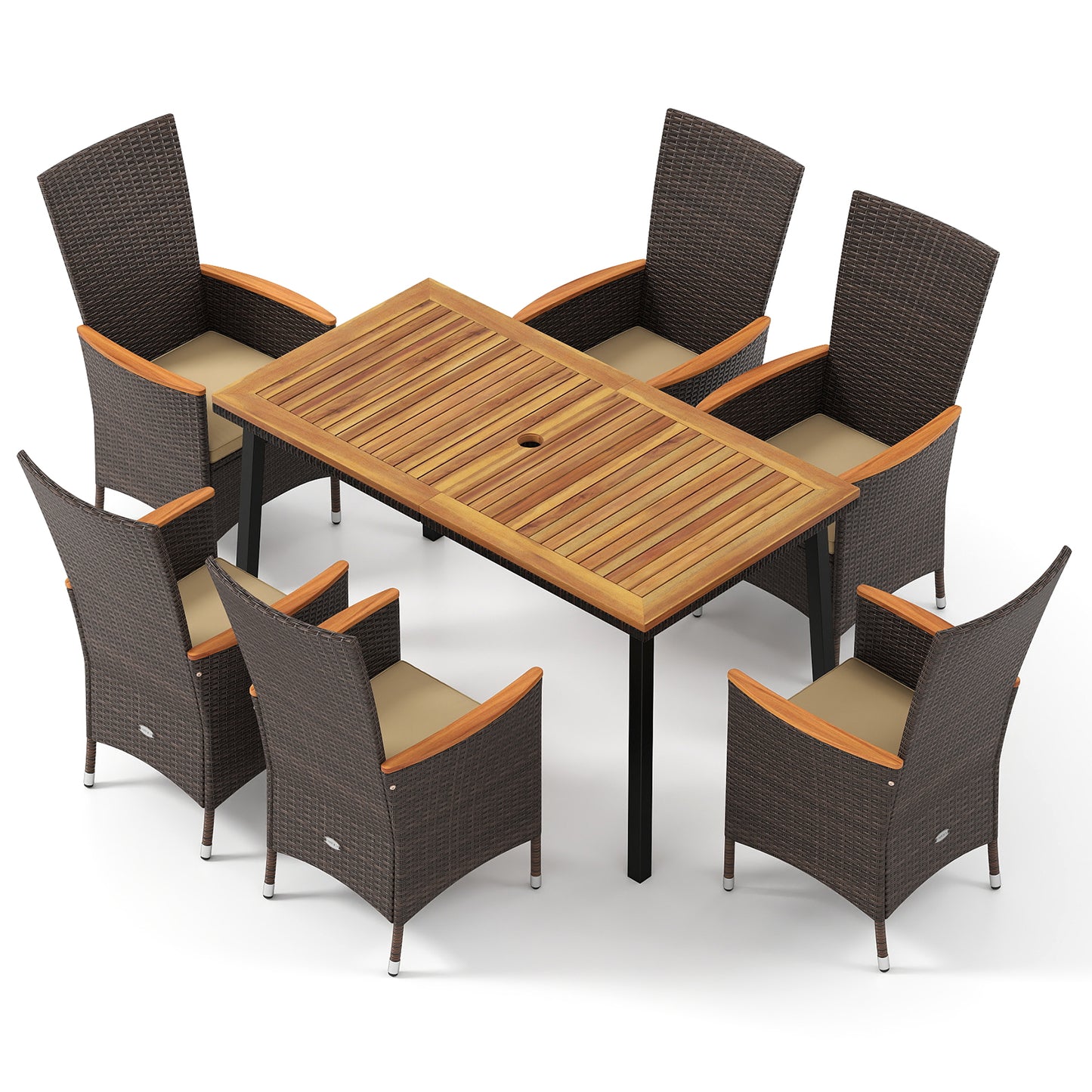 7-Piece Patio Dining Set for 6 with Wicker Chairs & Acacia Table