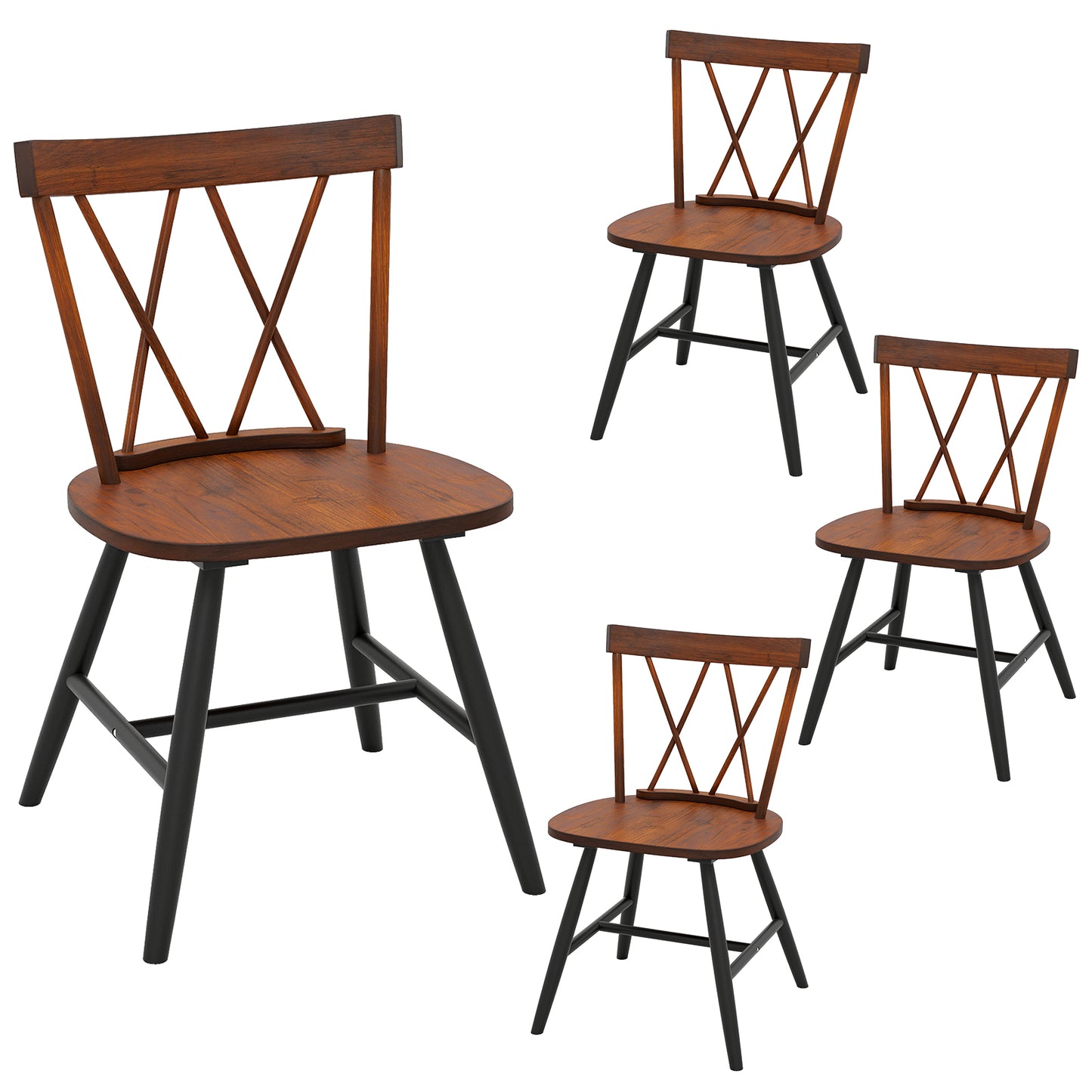 Dining Chairs Set of 4 with Curved Cross Back and Rubber Wood