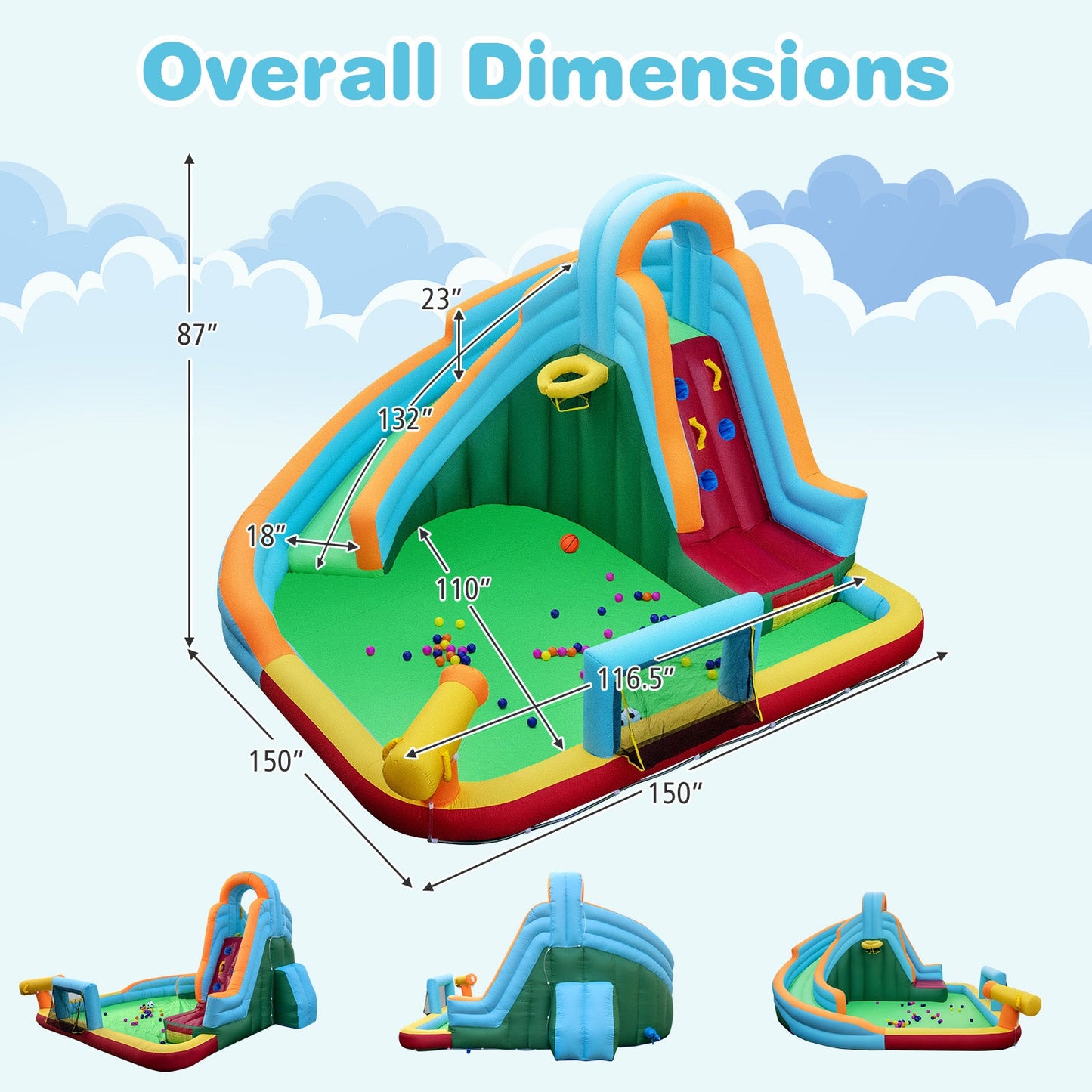6-in-1 Inflatable Water Slide Park with 750W Blower for Yard
