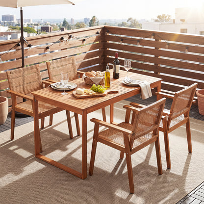 5-Piece Acacia Wood Patio Dining Set with Rattan Chairs