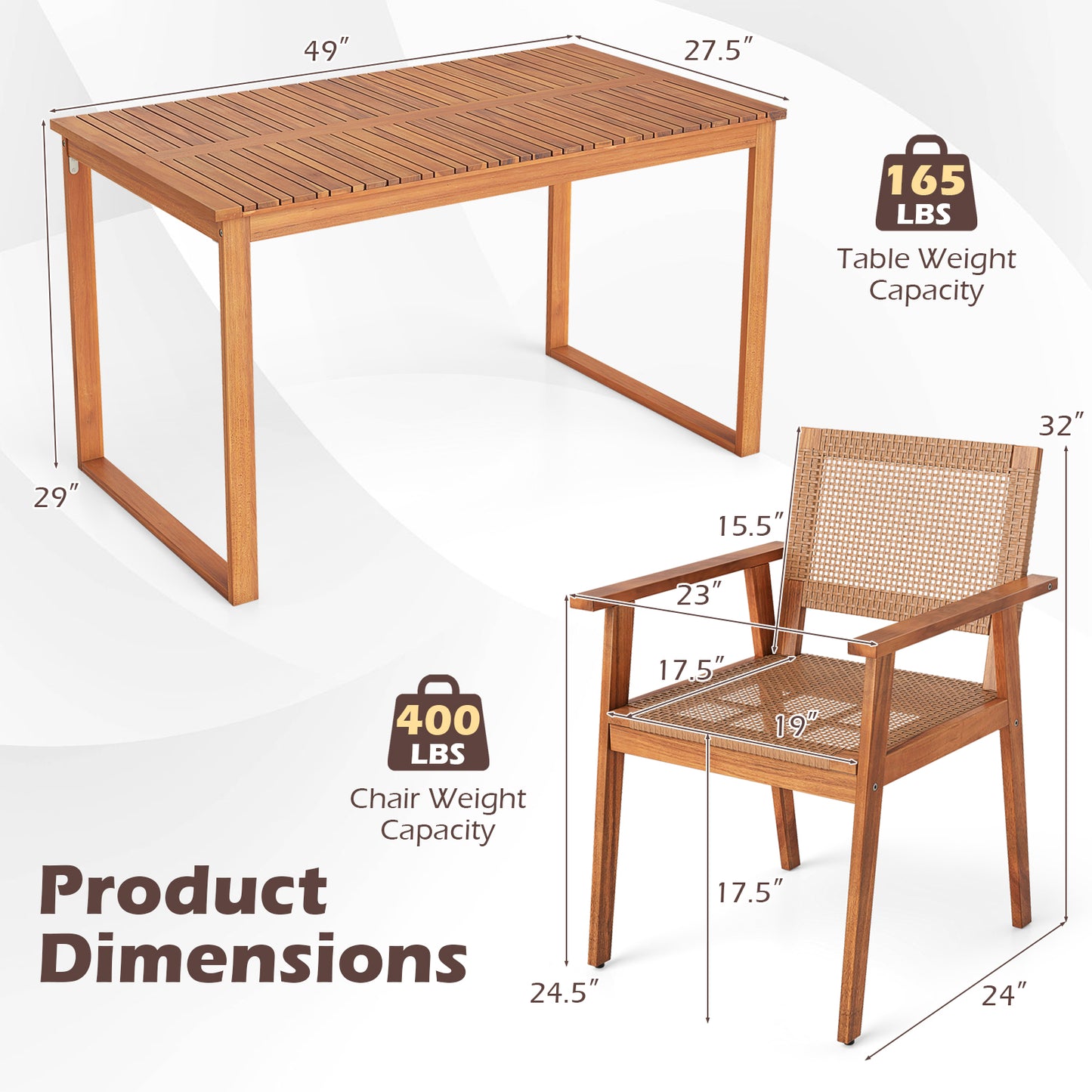 5-Piece Acacia Wood Patio Dining Set with Rattan Chairs