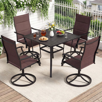 5-Piece Patio Dining Set with Swivel Chairs and Square Table