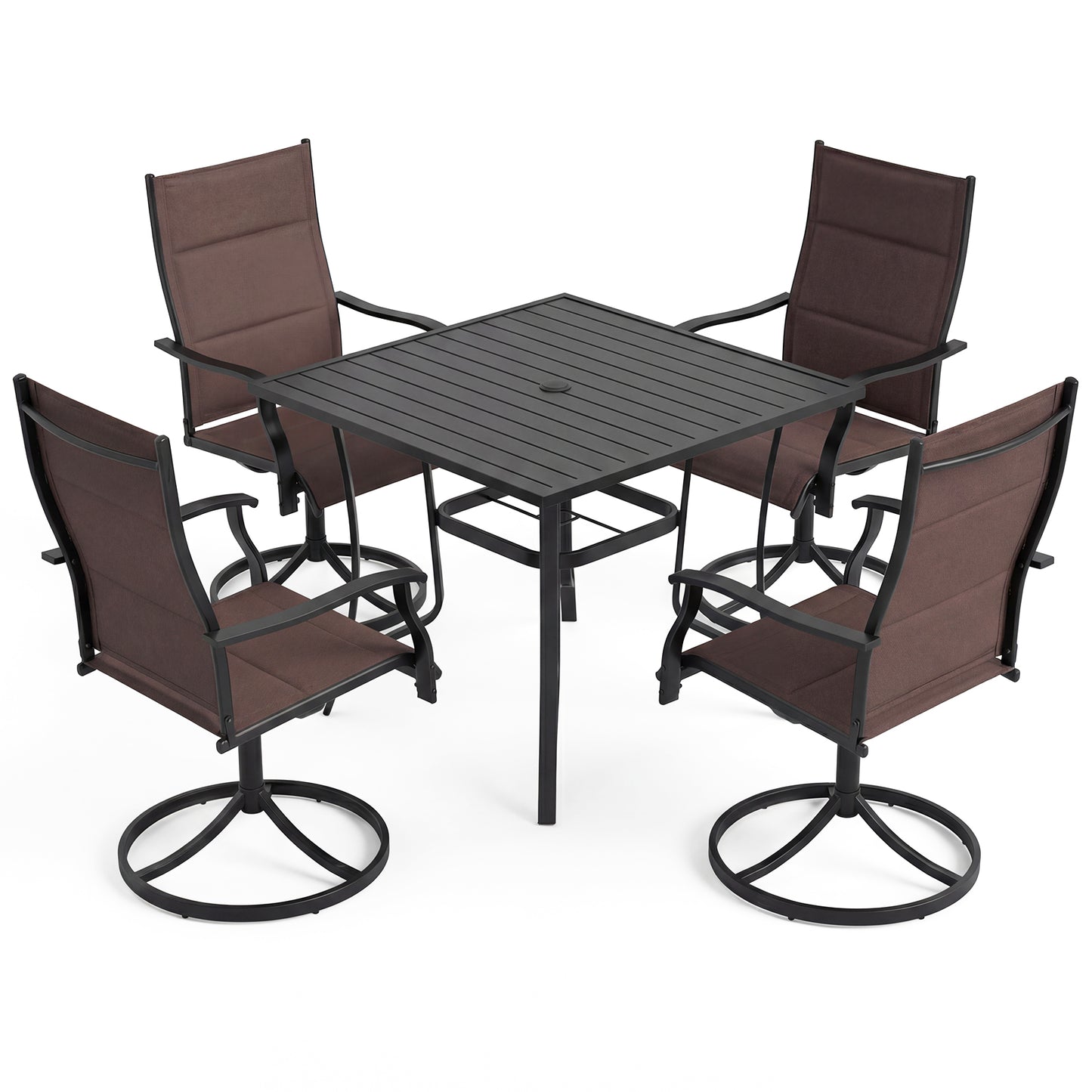 5-Piece Patio Dining Set with Swivel Chairs and Square Table