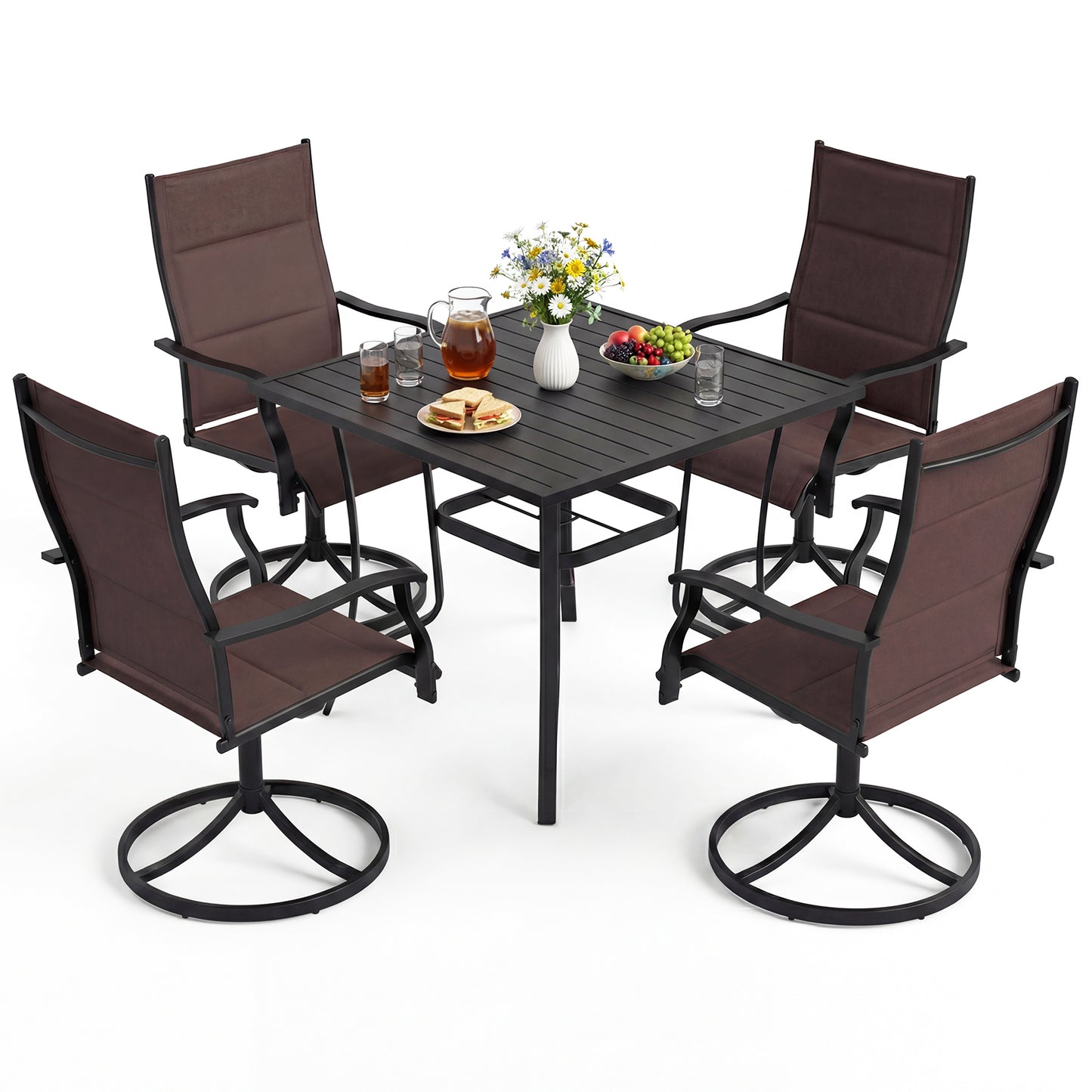 5-Piece Patio Dining Set with Swivel Chairs and Square Table