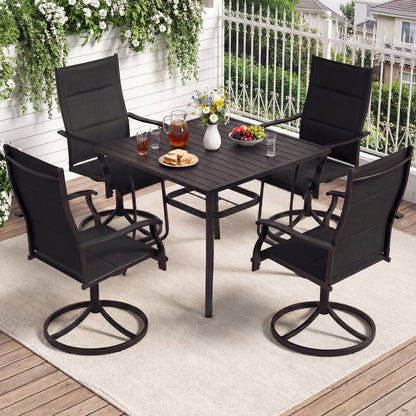 5 Pieces Outdoor Dining Set with 4 Swivel Chairs and 36 Inch Square Patio Table