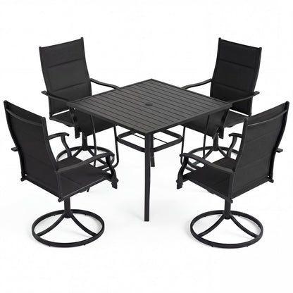5 Pieces Outdoor Dining Set with 4 Swivel Chairs and 36 Inch Square Patio Table