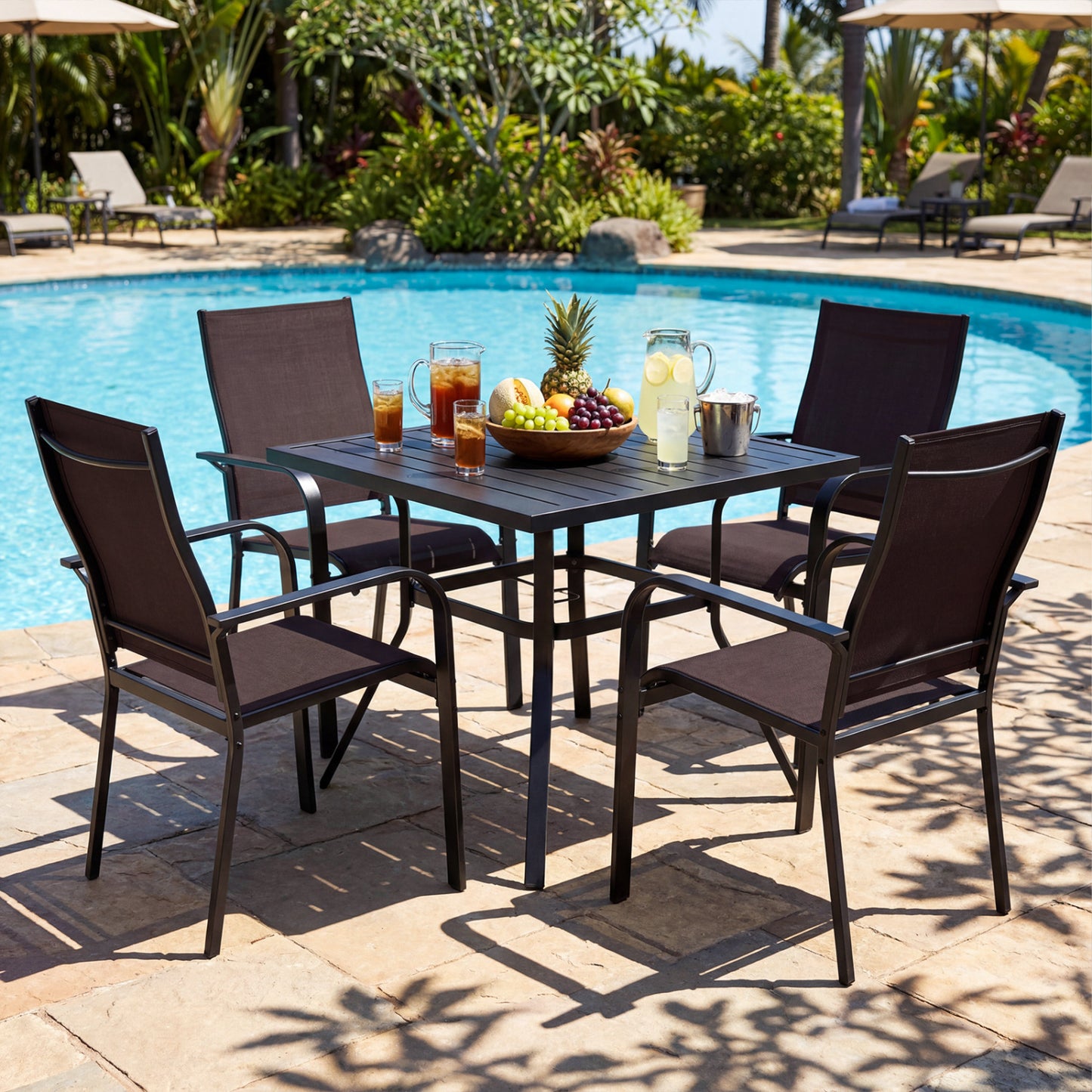 5-Piece Patio Dining Set with Stackable Chairs for 4