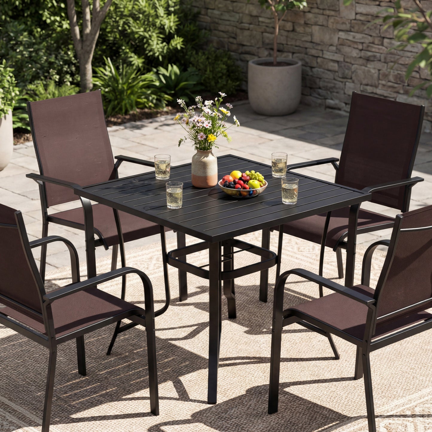 5-Piece Patio Dining Set with Stackable Chairs for 4