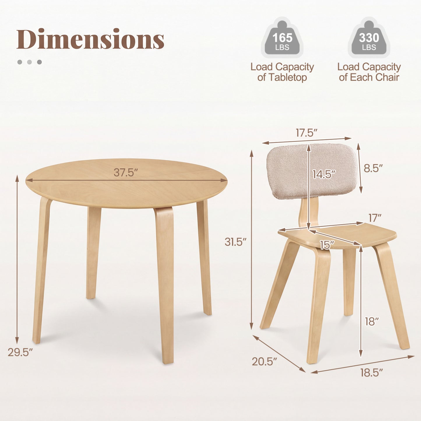 3-Piece Dining Set with Padded Chairs and Round Table