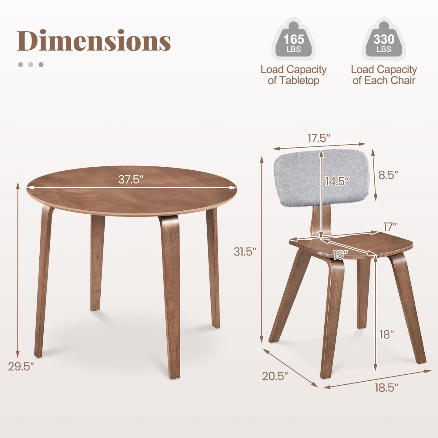 3-Piece Dining Set with Padded Chairs and Round Table