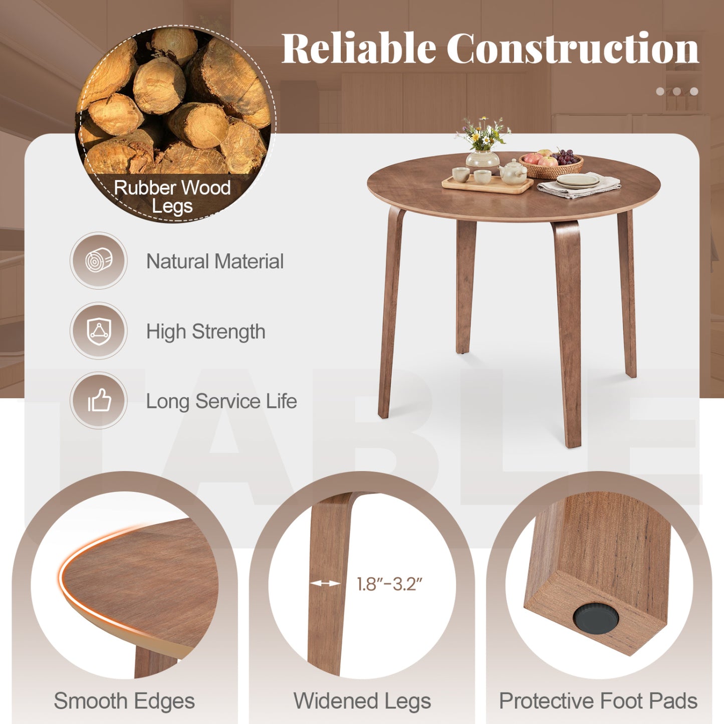 3-Piece Dining Set with Padded Chairs and Round Table