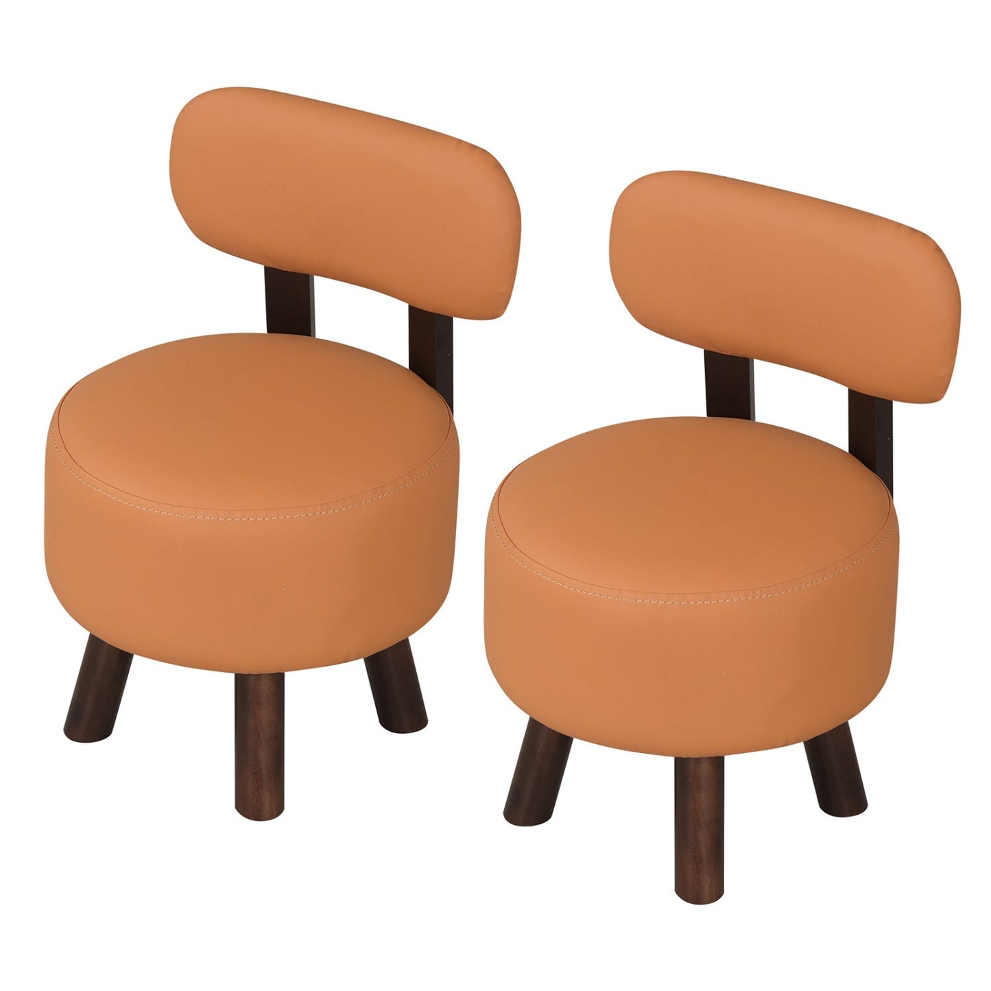 Small Footrest Stools Set of 2 Round Ottoman with Backrest