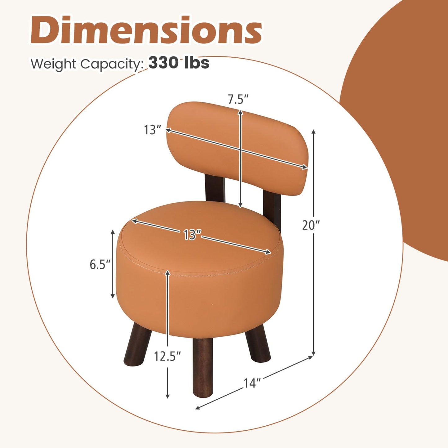 Small Footrest Stools Set of 2 Round Ottoman with Backrest