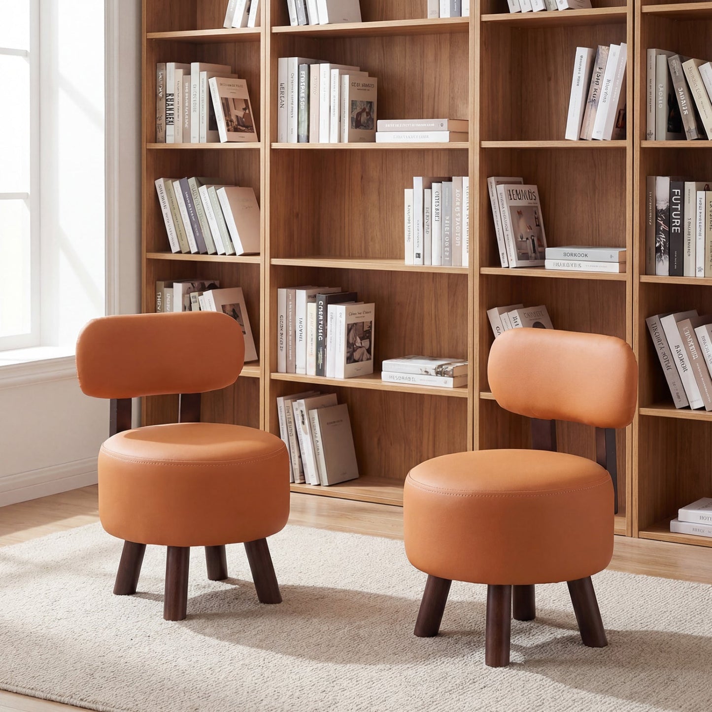 Small Footrest Stools Set of 2 Round Ottoman with Backrest