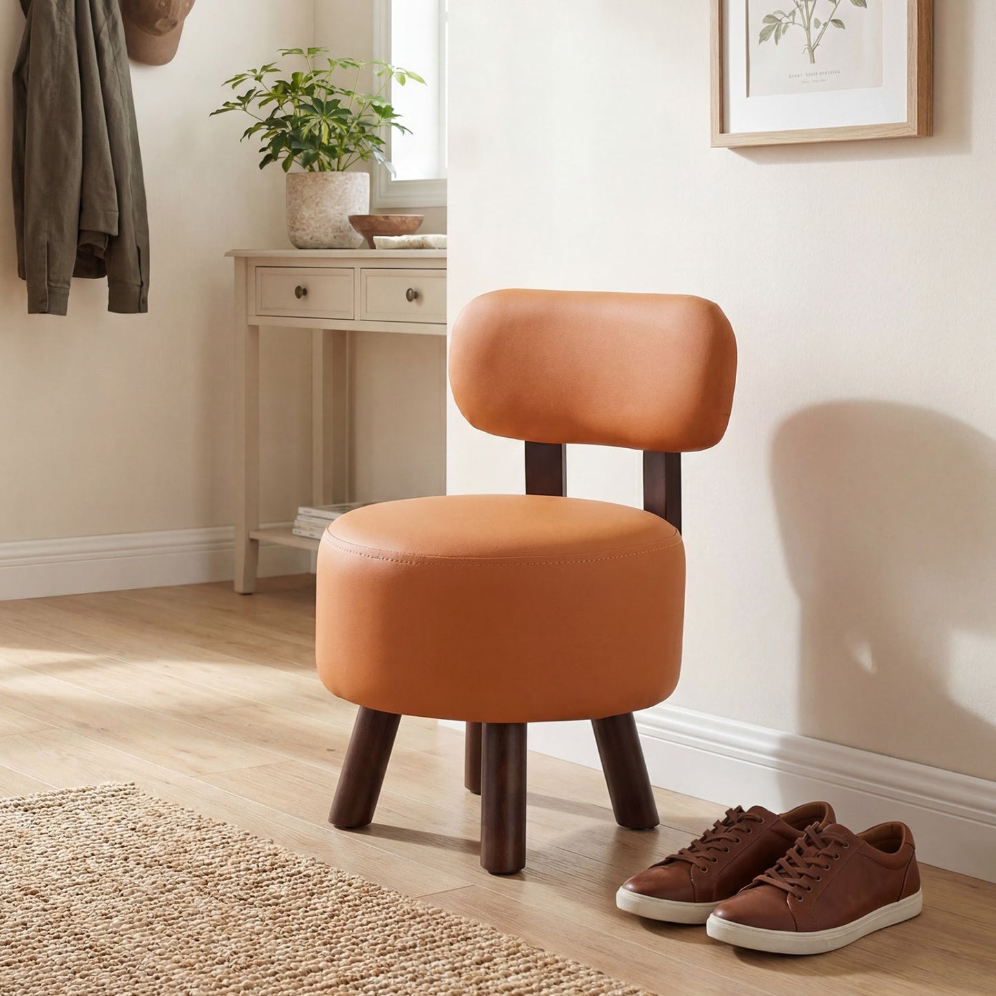 Small Footrest Stools Set of 2 Round Ottoman with Backrest