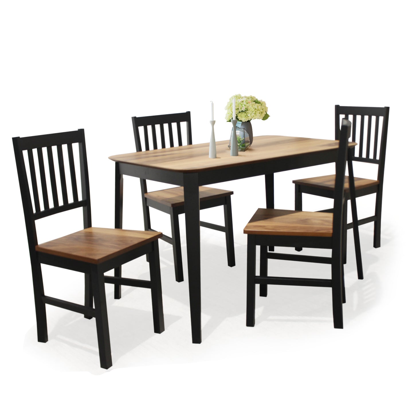 5-Piece Dining Table Set with 4 Chairs - Rubber Wood