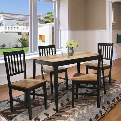 5-Piece Dining Table Set with 4 Chairs - Rubber Wood