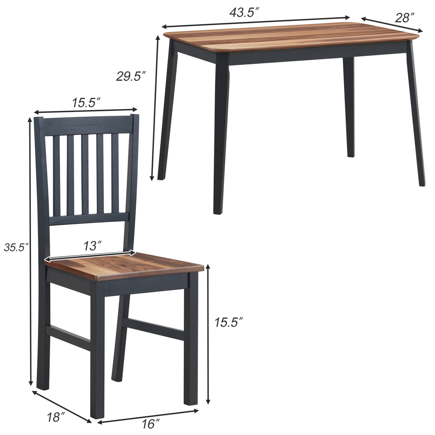 5-Piece Dining Table Set with 4 Chairs - Rubber Wood