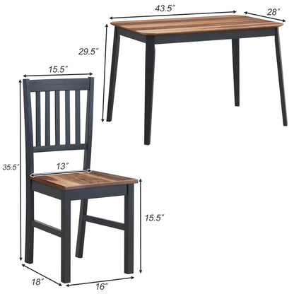 5-Piece Dining Table Set with 4 Chairs - Rubber Wood