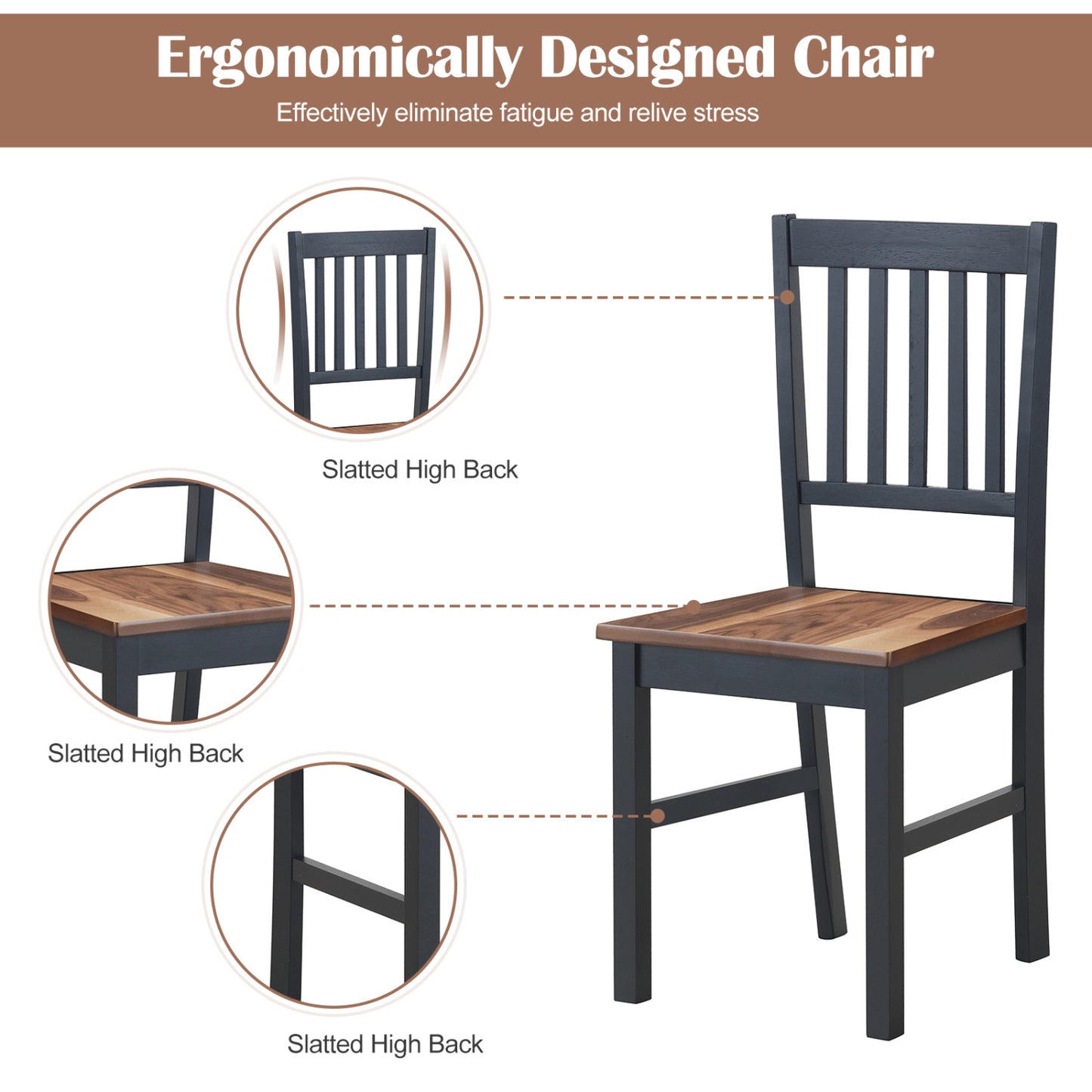 5-Piece Dining Table Set with 4 Chairs - Rubber Wood