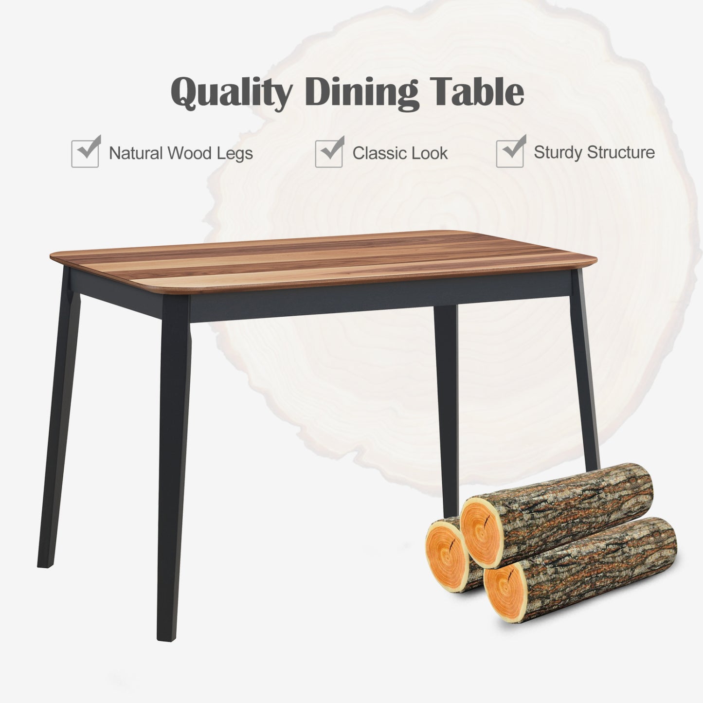 5-Piece Dining Table Set with 4 Chairs - Rubber Wood