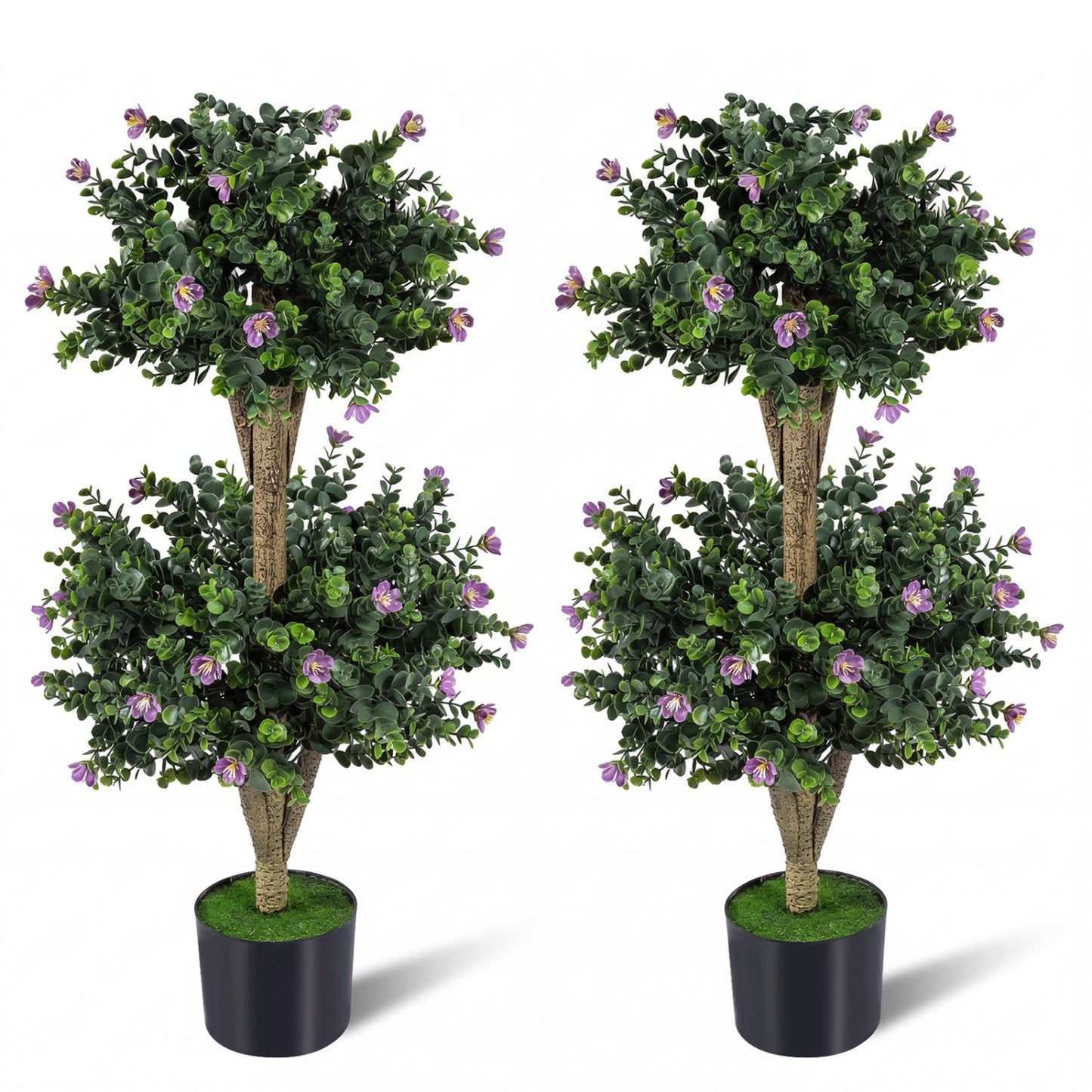 2 Pack 36" Artificial Double Ball Boxwood Topiary Tree with 41 Blossoms