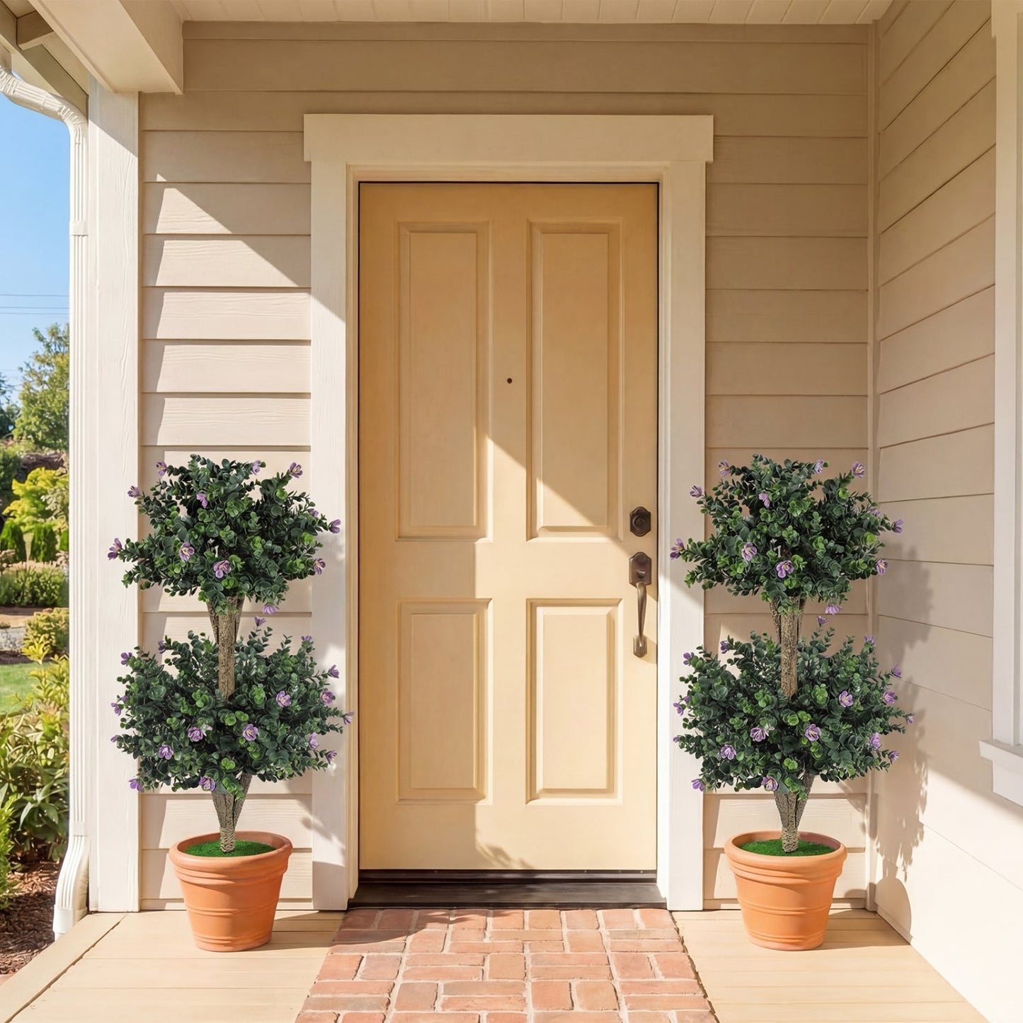 2 Pack 36" Artificial Double Ball Boxwood Topiary Tree with 41 Blossoms