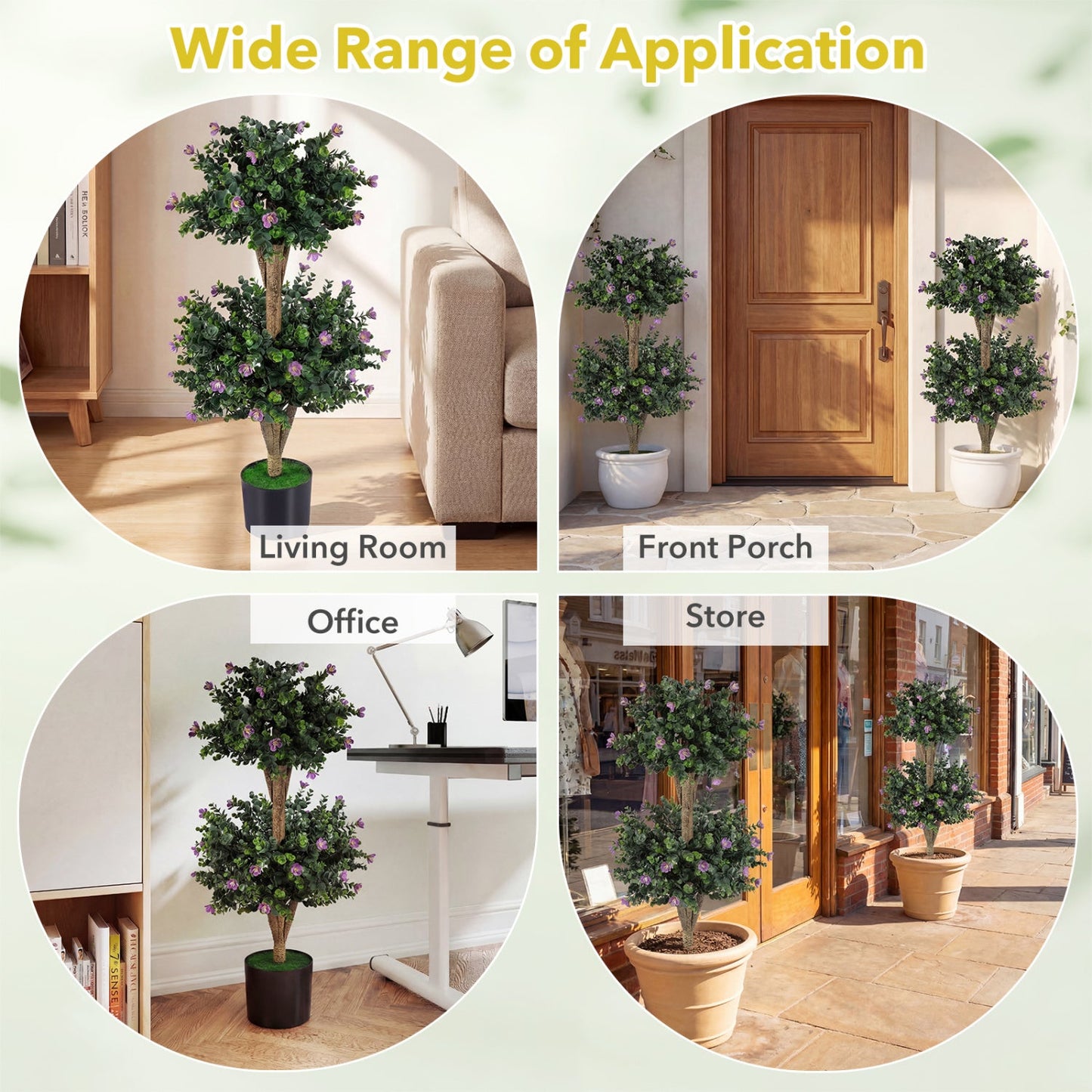 2 Pack 36" Artificial Double Ball Boxwood Topiary Tree with 41 Blossoms